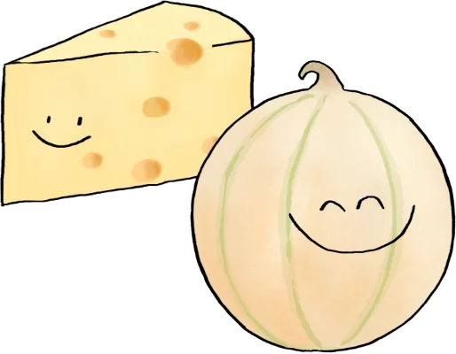 Un melon et une tranche d'emmental